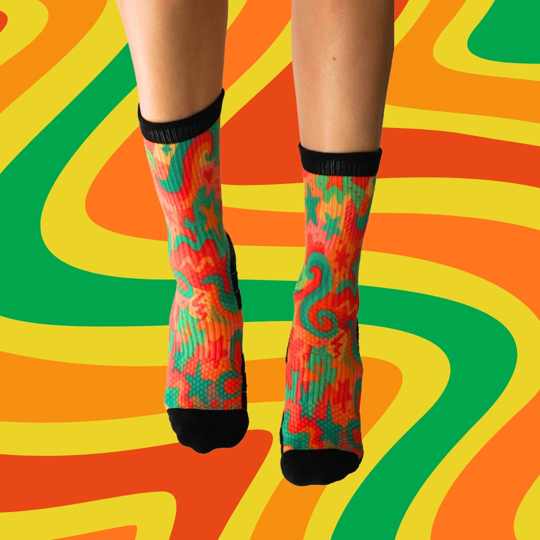 Crew Length Compression Socks Funky Swirl Bamboo