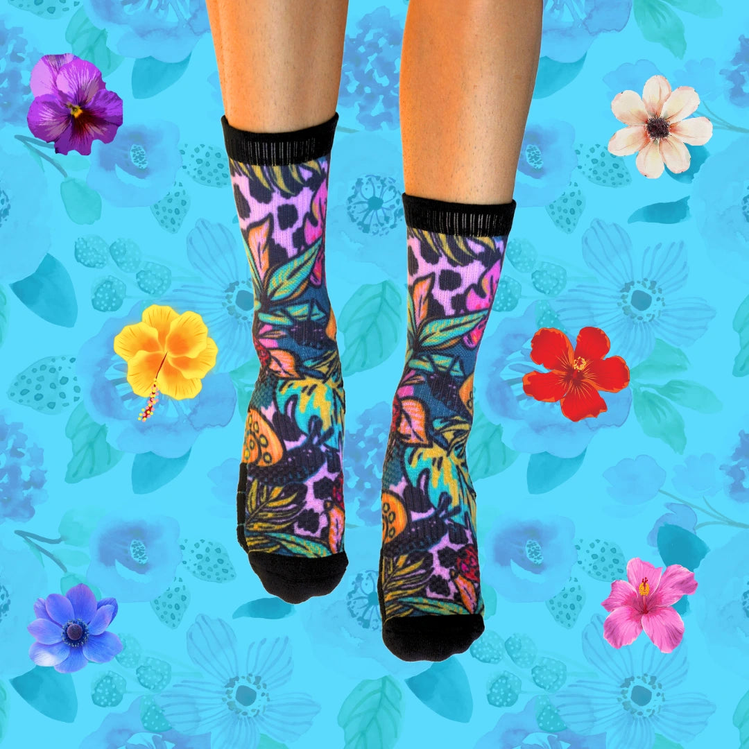 Crew Length Compression Socks Floral Garden Bamboo