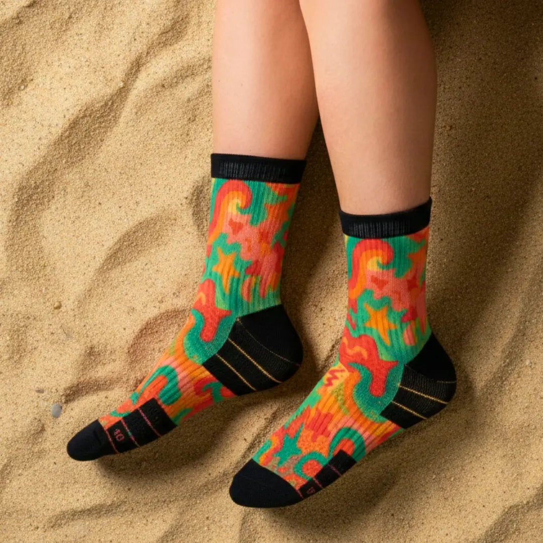 Crew Length Compression Socks Funky Swirl Bamboo