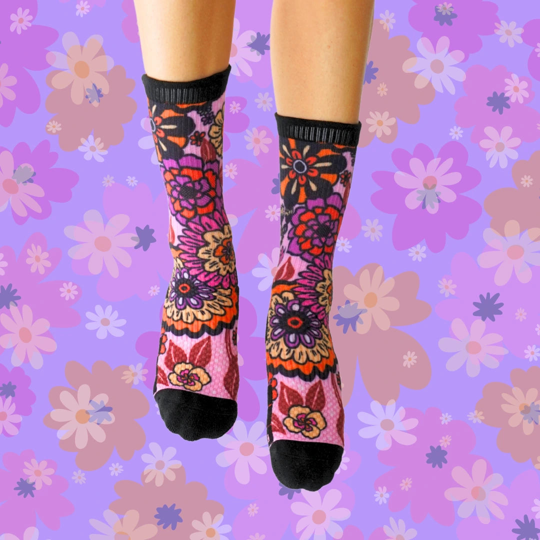 Crew Length Compression Socks Funky Floral Bamboo - Funky Sock Co