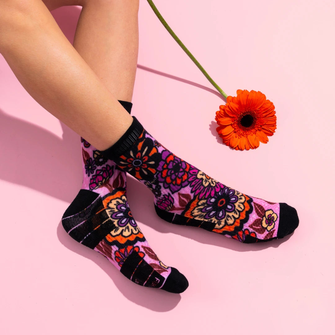 Crew Length Compression Socks Funky Floral Bamboo - Funky Sock Co