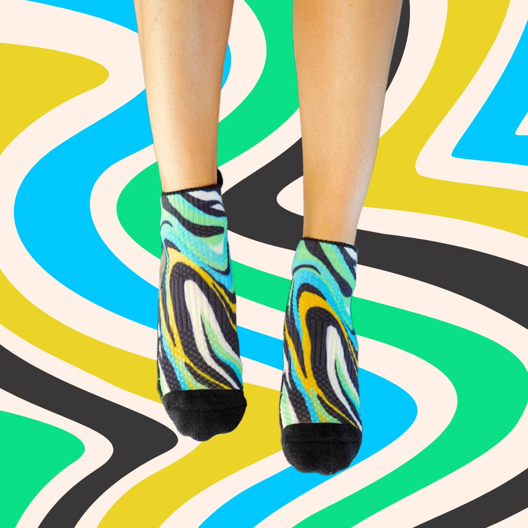 Ankle Compression Socks Funky Green Zebra Bamboo