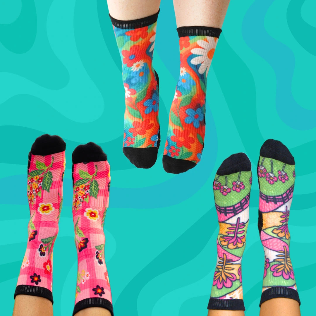Crew Compression Socks 3 Pack Floral Bamboo
