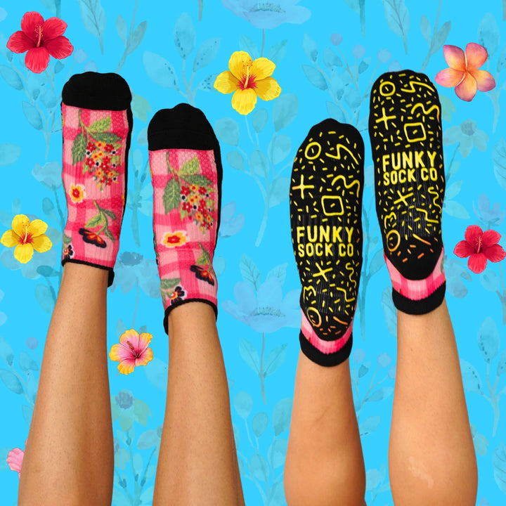 GRIP Ankle Compression Socks Floral Patches Bamboo