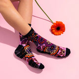 Crew Length Compression Socks Funky Floral Bamboo