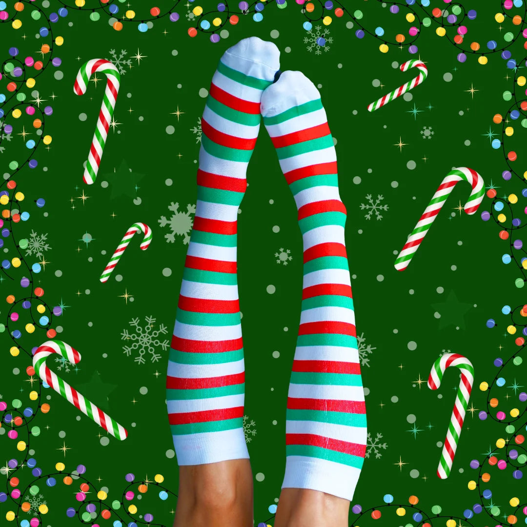 *LIMITED* NEW Christmas Red Green White Stripes Compression Socks Circulatory