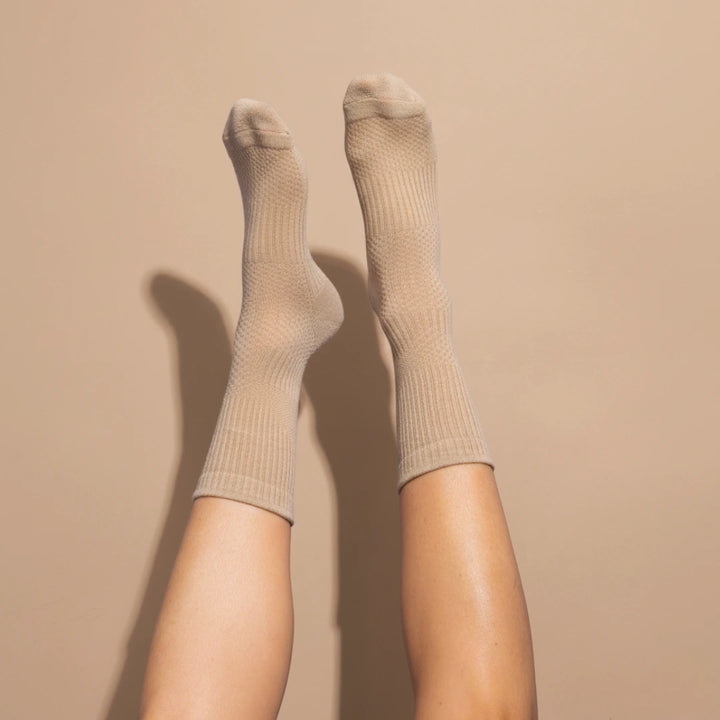 Crew Length Compression Socks Tan Bamboo
