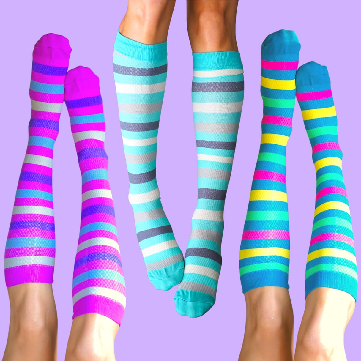 3 Pack Stripes Compression Socks Nurse Athletes Circulatory