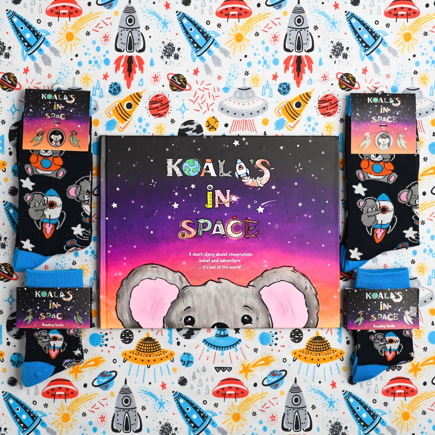 Koalas in Space Book + 2 x Matchy Matchy reading socks